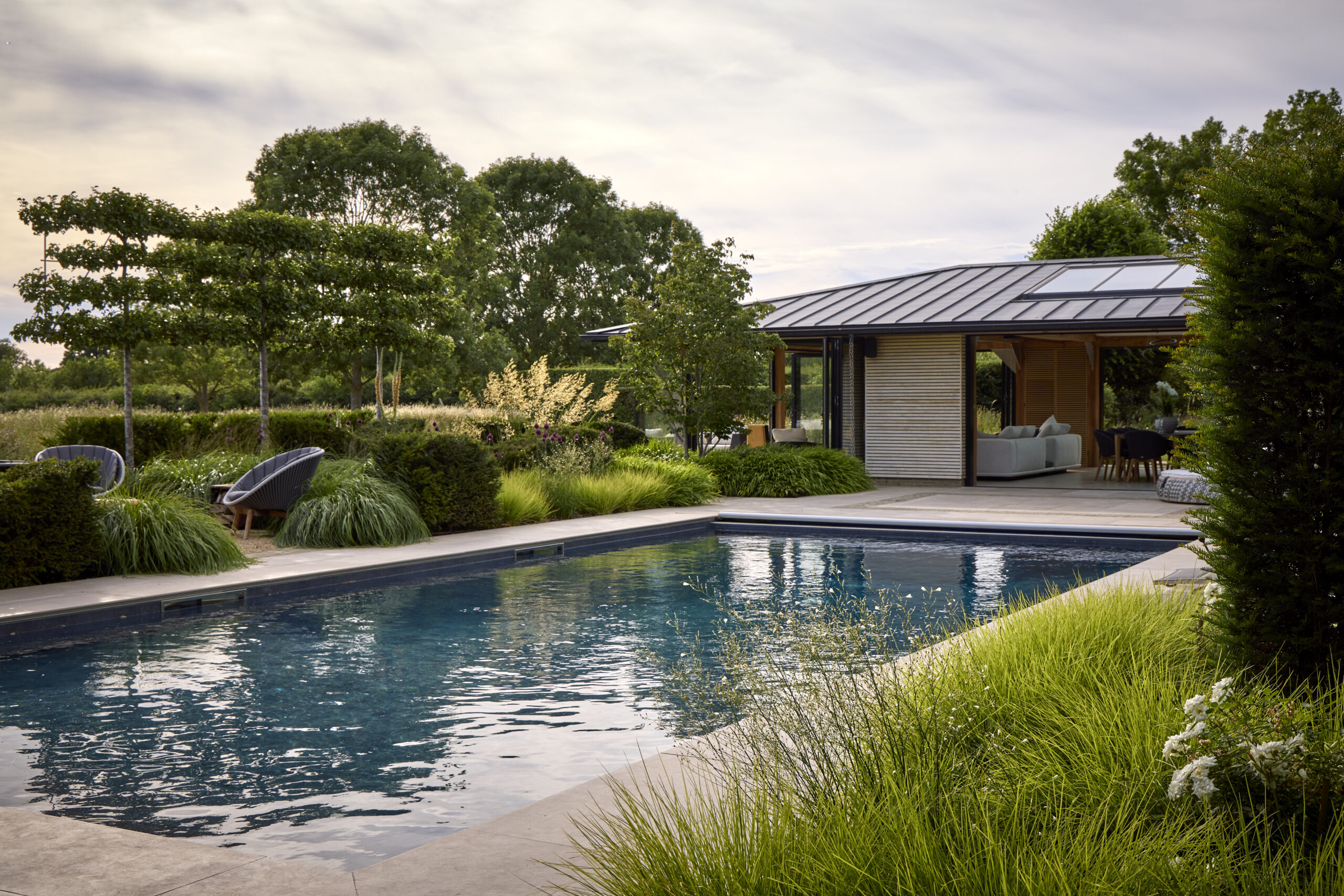 Swimming pool and pool house
